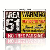 The Tin Wall Metal Garage Sign for Mancave Area 51 Warning Restricted Area