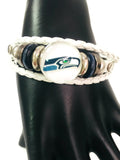 NFL Fashion Snap Seattle Seahawks Logo White Leather Bracelet  With 2 Charms For Football Fans