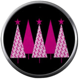 Pink Ribbon Breast Cancer Holiday Tree On Black Support Awareness Hope Cure For Christmas Winter 18MM - 20MM Snap Jewelry Charm