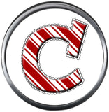 Candy Cane Strype Christmas Monogram Alphabet Letter For Winter Holidays 18MM - 20MM Snap Charm Jewelry