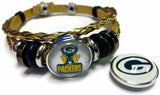NFL Green Bay Packers Gold Leather Bracelet W/2 Football Logo Snap Jewelry Charms New Item