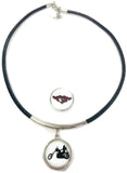 Harley Davidson Pink Heart & Biker Chick 15" Necklace with 2 18MM - 20 MM Snap Jewelry Charms