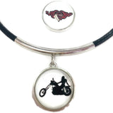 Harley Davidson Pink Heart & Biker Chick 15" Necklace with 2 18MM - 20 MM Snap Jewelry Charms