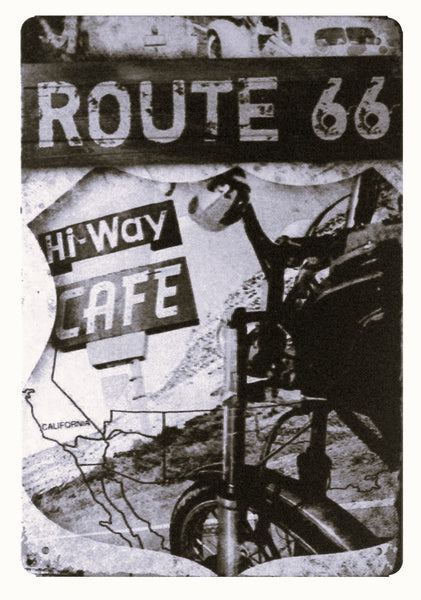 The Tin Wall Metal Garage Sign for Mancave Route 66 Hi-Way Cafe Map