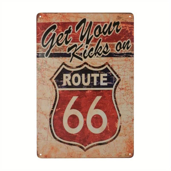 The Tin Wall Metal Garage Sign for Mancave Get Your Kicks on Route 66