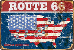 The Tin Wall Metal Garage Sign for Mancave Route 66 Mother Road USA Flag Map