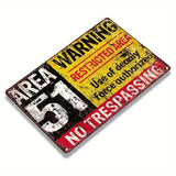 The Tin Wall Metal Garage Sign for Mancave Area 51 Warning Restricted Area