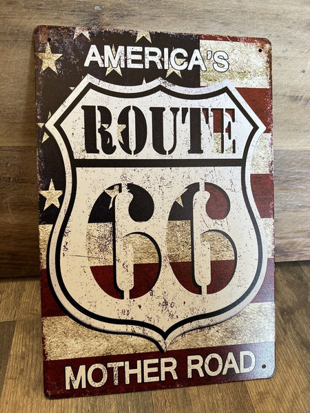 The Tin Wall Metal Garage Sign for Mancave Route 66 Americas Mother Road