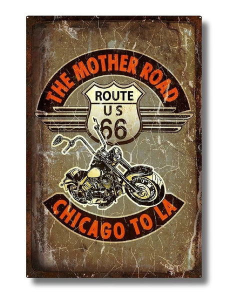 The Tin Wall Metal Garage Sign for Mancave Route 66 The Mother Road Chicago to LA