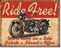 The Tin Wall Metal Garage Sign for Mancave Ride Free Motorcycle