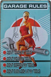 The Tin Wall Metal Garage Sign for Mancave Garage Rules Pin Up Girl on Wrench