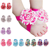 Shabby Chic Baby Toddler Barefoot Sandal Yellow Chiffon Flower Elastic Foot Wear  2 Pc 1 Pair