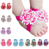 Shabby Chic Baby Toddler Barefoot Sandal Red Chiffon Flower Elastic Foot Wear  2 Pc 1 Pair
