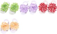 Shabby Chic Baby Toddler Barefoot Sandal Peach Orange Chiffon Flower Elastic Foot Wear  2 Pc 1 Pair