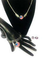 Patriotic USA Flag Fashion Snap Jewelry Necklace Bracelet Set Plus 4 interchangeable Charms