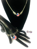 Patriotic USA Flag Fashion Snap Jewelry Necklace Bracelet Set Plus 4 interchangeable Charms