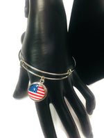 Patriotic USA Flag Fashion Snap Jewelry Necklace Bracelet Set Plus 4 interchangeable Charms