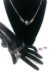 Patriotic USA Flag Fashion Snap Jewelry Necklace Bracelet Set Plus 4 interchangeable Charms
