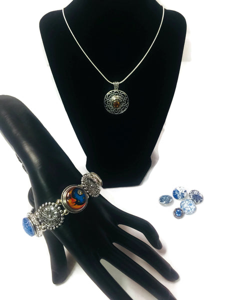 Love You To The Moon Snap Jewelry Necklace Bracelet Set w/8 Reg and 2 Mini Size Charms