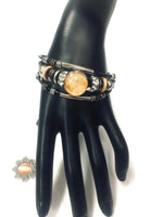 Star Gazer Fashion Snap Jewelry Leather Bracelet Set With 2 Charms Modern And Classy