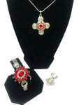 Ruby Red Fashion Snap Jewelry Necklace Bracelet Set Plus 4 Charms Beautiful & Classy