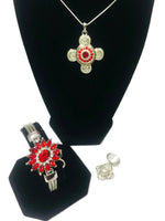Ruby Red Fashion Snap Jewelry Necklace Bracelet Set Plus 4 Charms Beautiful & Classy