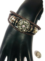 Mystic Fashion Snap Jewelry Brown Leather Bracelet Set With 2 Charms Modern And Classy
