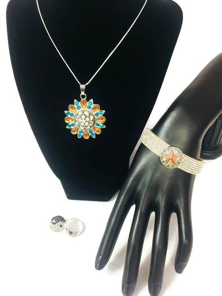Peace and Brilliance Fashion Snap Jewelry Necklace Bracelet Set Plus 4 Charms Beautiful & Classy