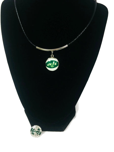 NFL Fashion Snap New York Jets Logo Necklace Set With 2 Charms For Football Fans