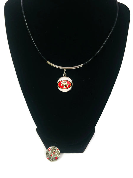 NFL Fashion Snap Jewelry San Francisco 49ers Logo Necklace Set With 2 Charms For Football Fans