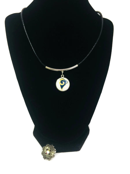 NFL Fashion Snap Jewelry Los Angeles Rams Logo Necklace Set With 2 Charms For Football Fans