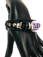 NFL Fashion Snap New York Giants Logo Leather Bracelet  With 2 Charms For Football Fans