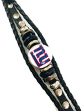 NFL Fashion Snap New York Giants Logo Leather Bracelet  With 2 Charms For Football Fans