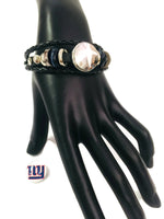 NFL Fashion Snap New York Giants Logo Leather Bracelet  With 2 Charms For Football Fans