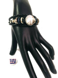 NFL Fashion Snap New York Giants Logo Leather Bracelet  With 2 Charms For Football Fans