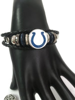 NFL Fashion Snap Indianapolis Colts Logo Leather Bracelet  With 2 Charms For Football Fans