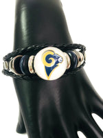 NFL Fashion Snap Los Angeles Rams Logo Leather Bracelet  With 2 Charms For Football Fans