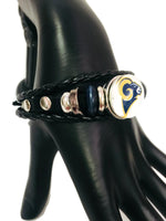 NFL Fashion Snap Los Angeles Rams Logo Leather Bracelet  With 2 Charms For Football Fans