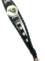 NFL Fashion Snap Los Angeles Rams Logo Leather Bracelet  With 2 Charms For Football Fans