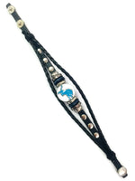 NFL Fashion Snap Detroit Lions Logo Leather Bracelet  With 2 Charms For Football Fans