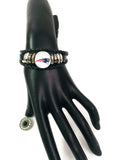 NFL Fashion Snap New England Patriots Logo Leather Bracelet  With 2 Charms For Football Fans