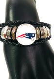 NFL Fashion Snap New England Patriots Logo Leather Bracelet  With 2 Charms For Football Fans