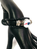 NFL Fashion Snap New England Patriots Logo Leather Bracelet  With 2 Charms For Football Fans