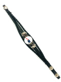 NFL Fashion Snap New England Patriots Logo Leather Bracelet  With 2 Charms For Football Fans