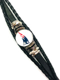 NFL Fashion Snap New England Patriots Logo Leather Bracelet  With 2 Charms For Football Fans