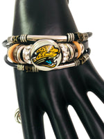 NFL Fashion Snap Jacksonville Jaguars Logo Leather Bracelet  With 2 Charms For Football Fans