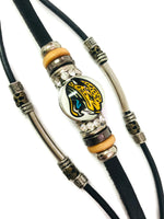 NFL Fashion Snap Jacksonville Jaguars Logo Leather Bracelet  With 2 Charms For Football Fans