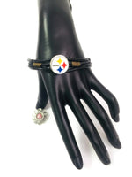 NFL Fashion Snap Pittsburgh Steelers Logo Leather Bracelet  With 2 Charms For Football Fans