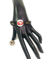 NFL Fashion Snap San Francisco 49ers Logo Leather Bracelet  With 2 Charms For Football Fans