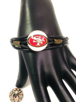 NFL Fashion Snap San Francisco 49ers Logo Leather Bracelet  With 2 Charms For Football Fans